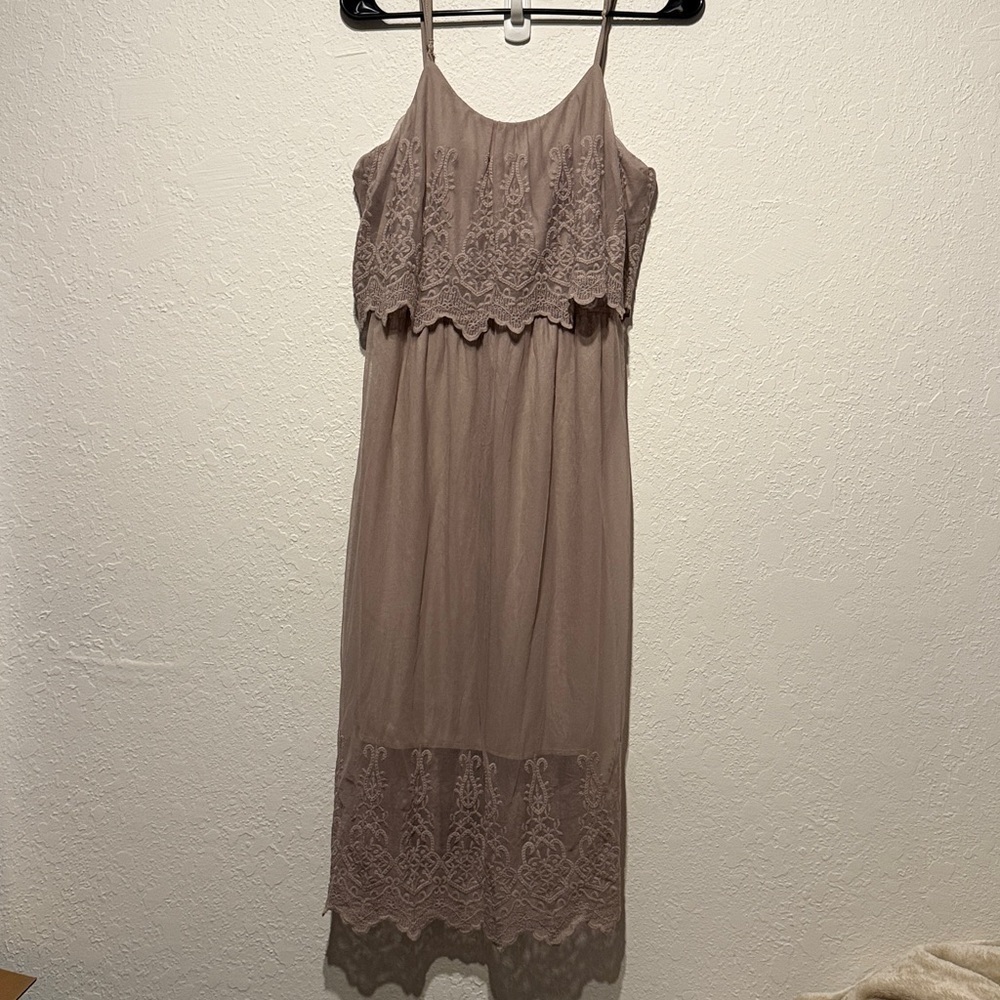 NWT Maurice’s Chiffon Midi Maxi Dress Lace Overlay Size L Mauve Boho Purple NEW